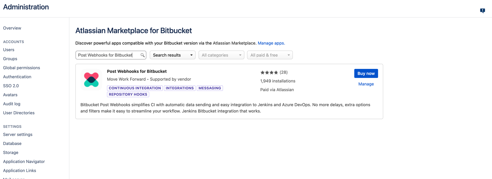 Bitbucket插件安装后视图